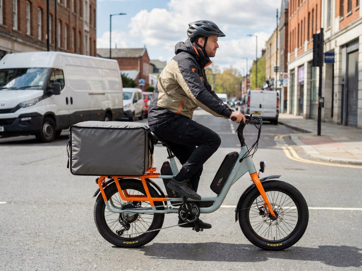TXED cargo e-bike delivering packages in an urban environment