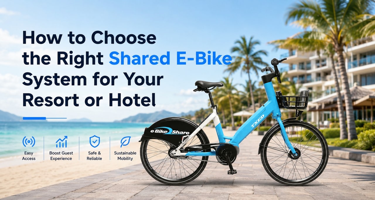TXED smart shared e-bike system with automated charging station for resort and hotel use