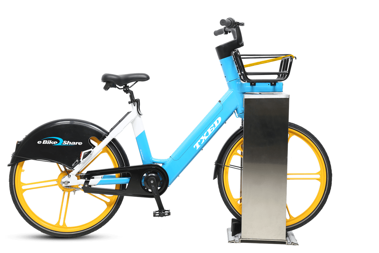 Wireless charging solution for shared electric bikes, highlighting its flexibility and clean design.