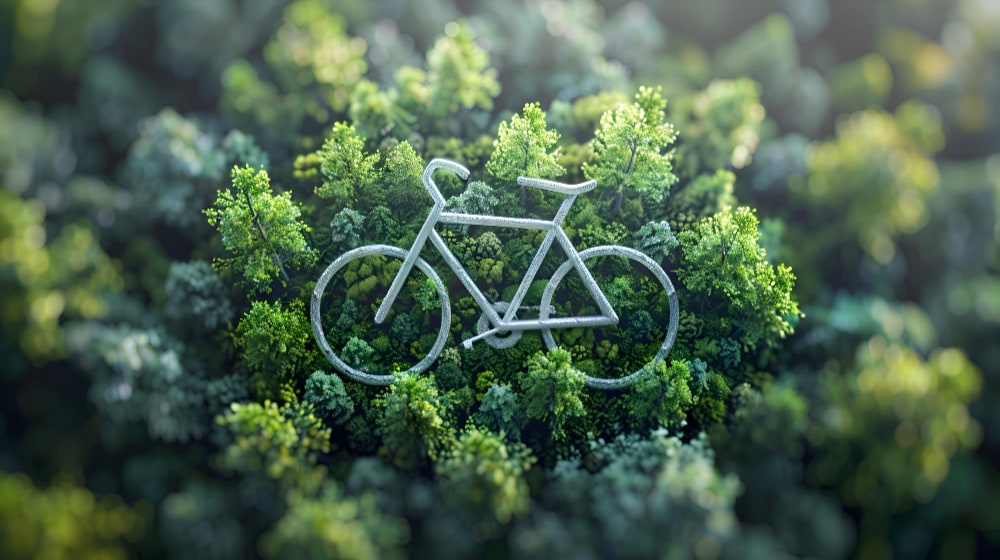 Ein üppig grüner Waldweg als Symbol für unser Engagement für umweltfreundlichen Verkehr.