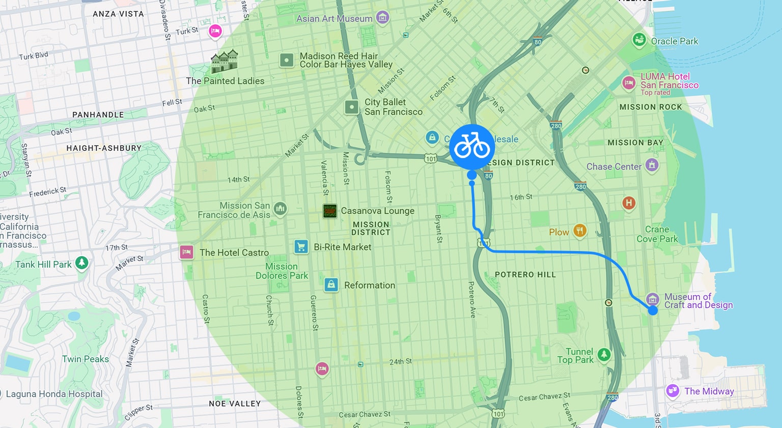 Shared e-bike deployment map illustrating campus, hotel, city, and delivery fleet scenarios